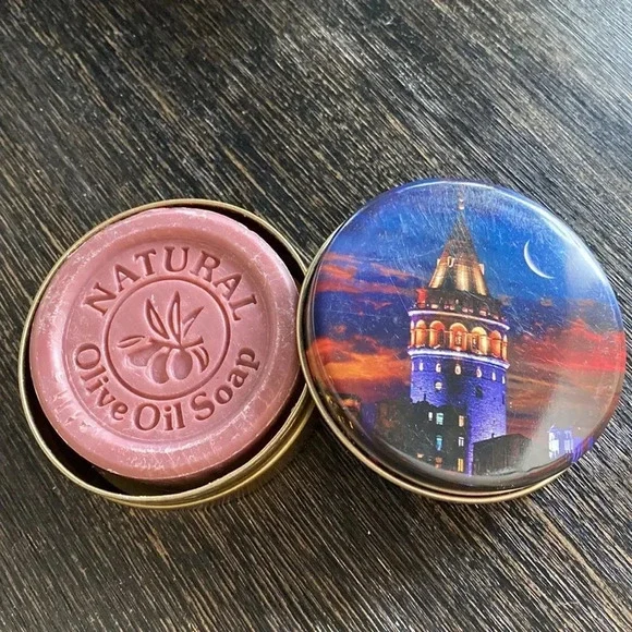 Round Keepsake Tin box with natural olive oil soap bar. See more in my closet - Picture 2 of 6